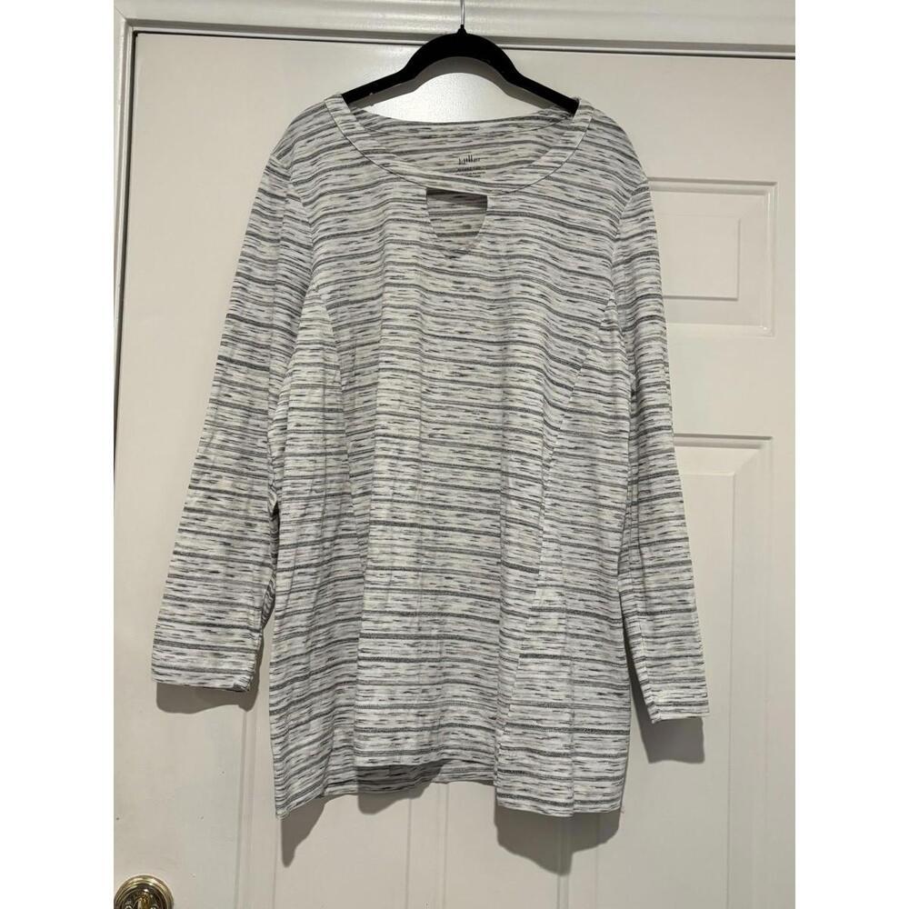 Women's sz XL J Jill cotton keyhole tunic‎ shirt black/white #1259